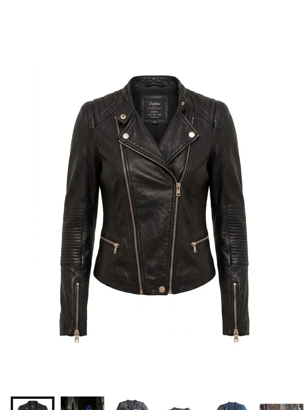 Zara Black Leather Moto Jacket with Zip Details